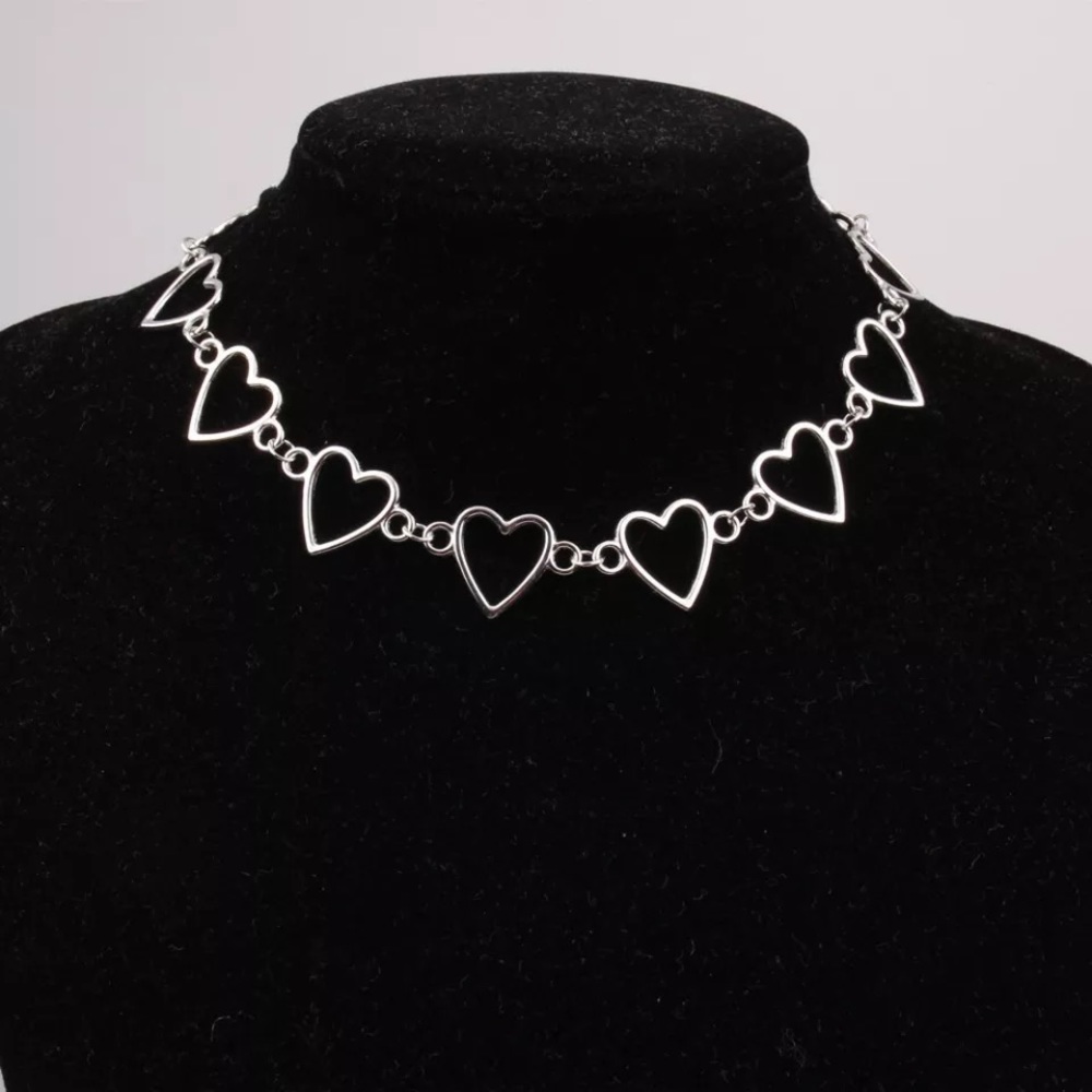 Silver Colored Heart Chocker Necklace
